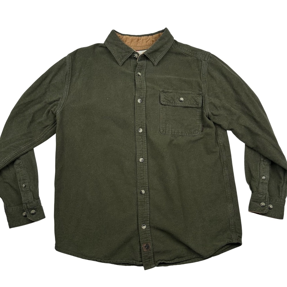 Legendary Whitetails Buck Camp Flannel Shirt Mens Medium Green Corduroy Trim